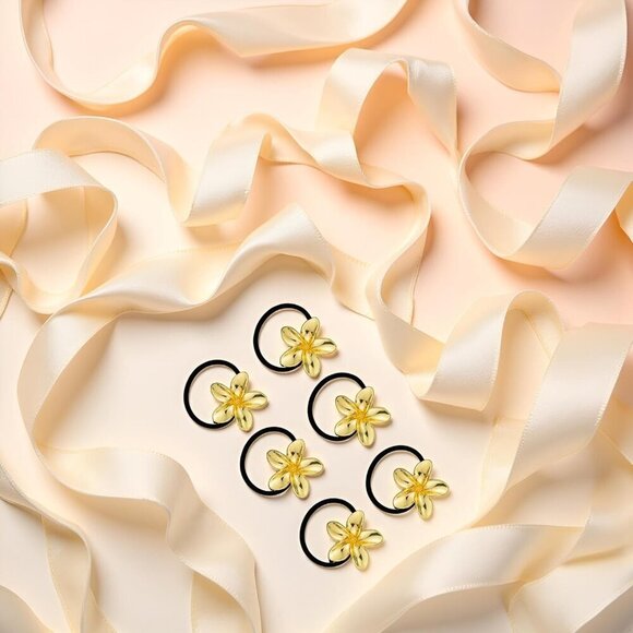 Gold Floral Hair Ties 6PC Set Metal Ponytail Holders Decorative Hair Cuffs main image 5
